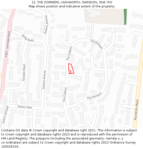 12, THE DORMERS, HIGHWORTH, SWINDON, SN6 7NY: Location map and indicative extent of plot