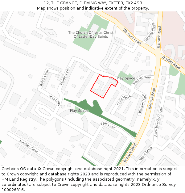 12, THE GRANGE, FLEMING WAY, EXETER, EX2 4SB: Location map and indicative extent of plot