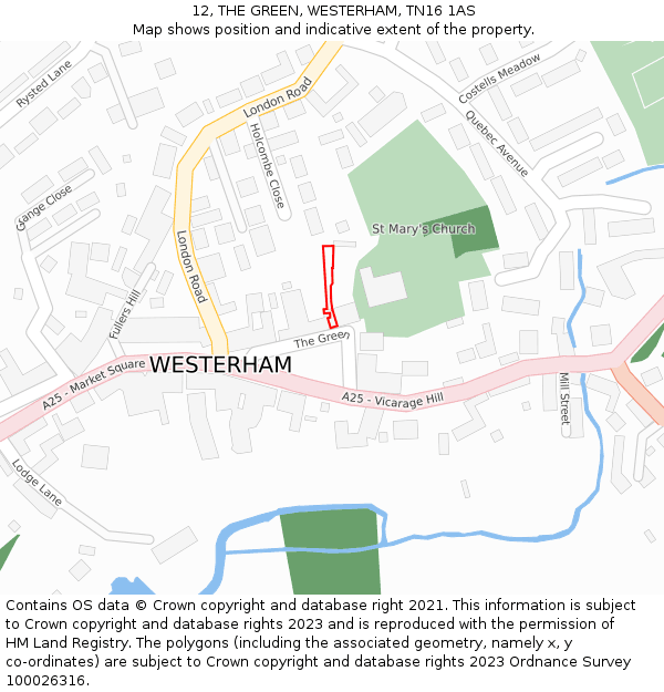 12, THE GREEN, WESTERHAM, TN16 1AS: Location map and indicative extent of plot