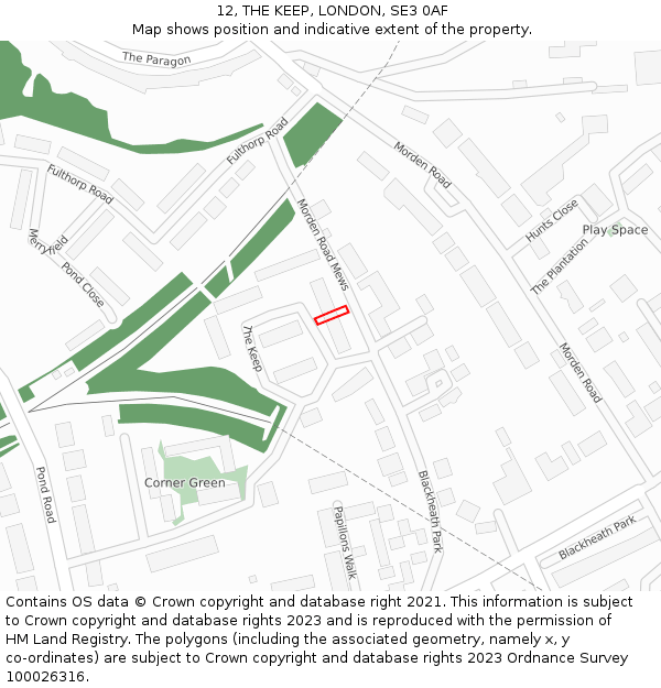 12, THE KEEP, LONDON, SE3 0AF: Location map and indicative extent of plot