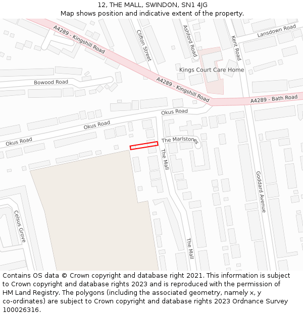 12, THE MALL, SWINDON, SN1 4JG: Location map and indicative extent of plot