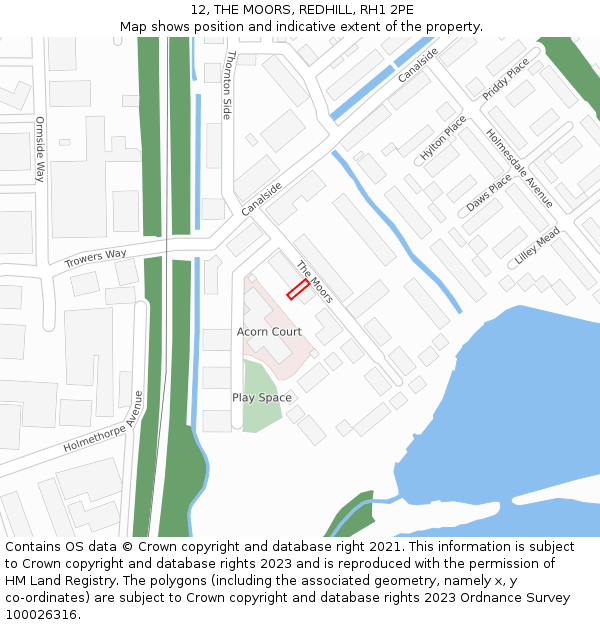 12, THE MOORS, REDHILL, RH1 2PE: Location map and indicative extent of plot