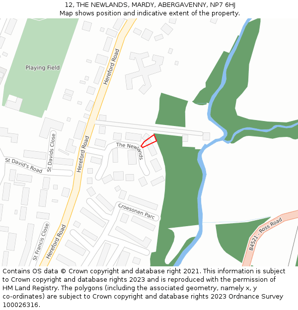 12, THE NEWLANDS, MARDY, ABERGAVENNY, NP7 6HJ: Location map and indicative extent of plot