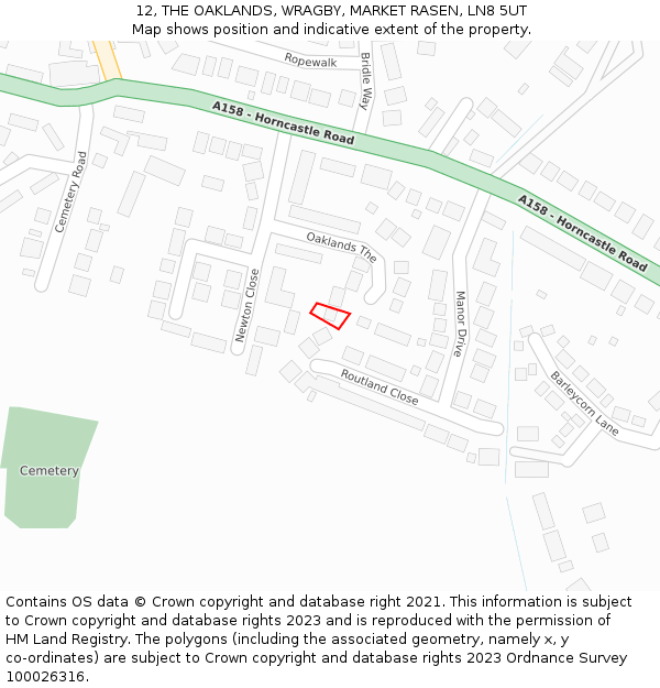 12, THE OAKLANDS, WRAGBY, MARKET RASEN, LN8 5UT: Location map and indicative extent of plot