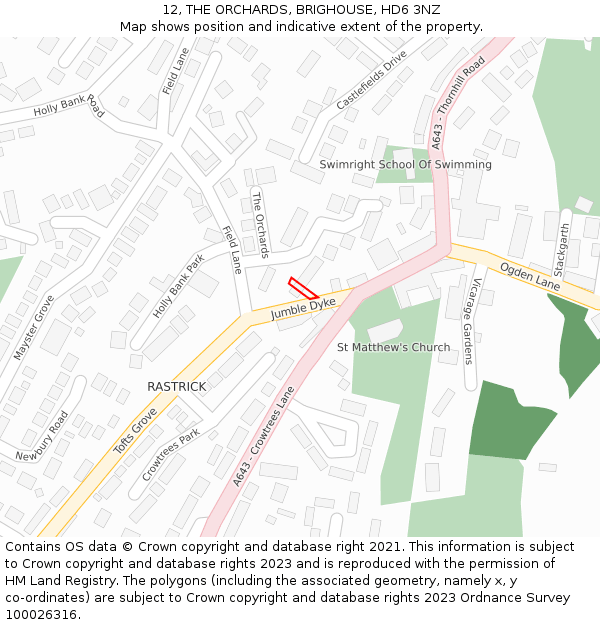 12, THE ORCHARDS, BRIGHOUSE, HD6 3NZ: Location map and indicative extent of plot