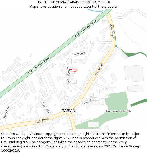 12, THE RIDGEWAY, TARVIN, CHESTER, CH3 8JR: Location map and indicative extent of plot