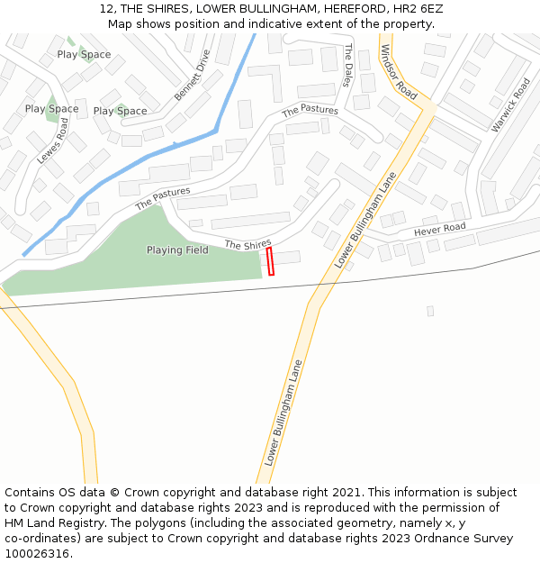 12, THE SHIRES, LOWER BULLINGHAM, HEREFORD, HR2 6EZ: Location map and indicative extent of plot
