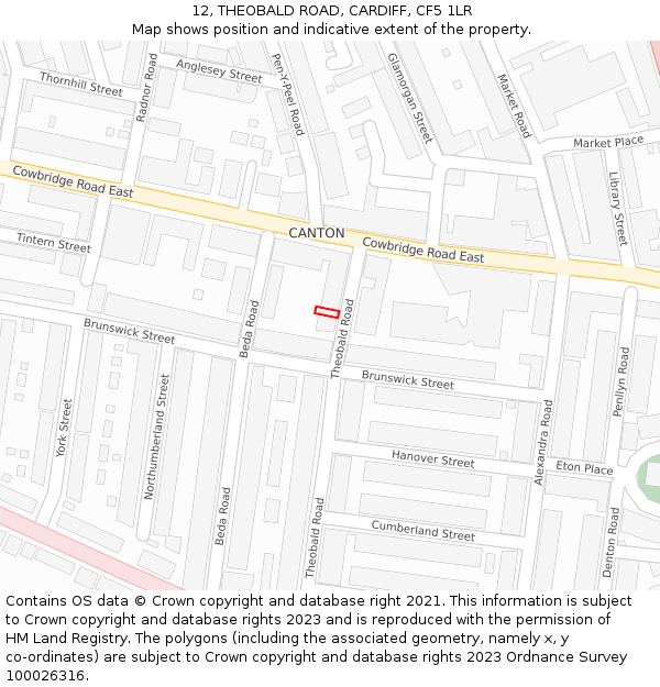 12, THEOBALD ROAD, CARDIFF, CF5 1LR: Location map and indicative extent of plot