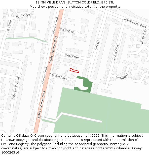 12, THIMBLE DRIVE, SUTTON COLDFIELD, B76 2TL: Location map and indicative extent of plot