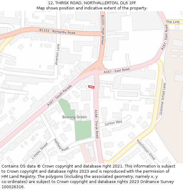12, THIRSK ROAD, NORTHALLERTON, DL6 1PF: Location map and indicative extent of plot