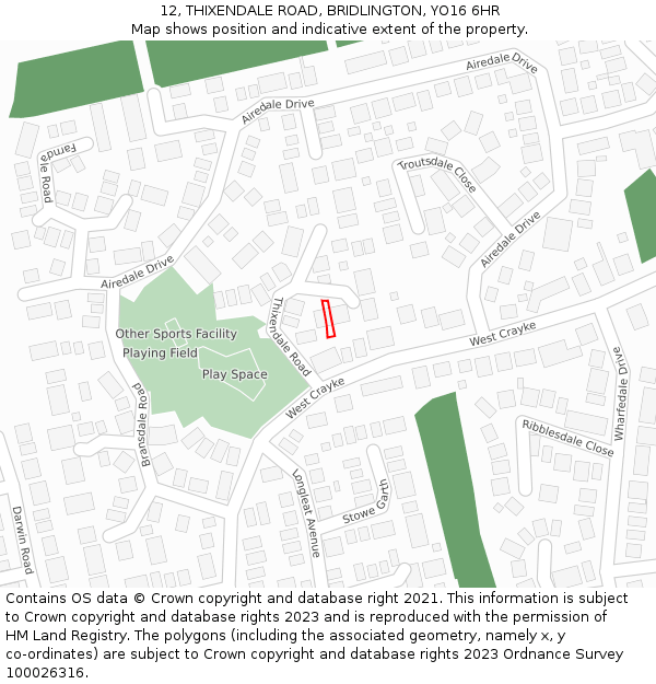 12, THIXENDALE ROAD, BRIDLINGTON, YO16 6HR: Location map and indicative extent of plot