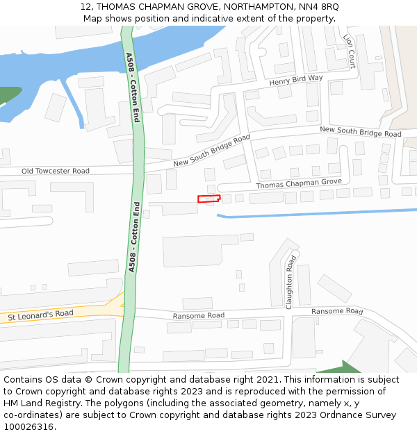 12, THOMAS CHAPMAN GROVE, NORTHAMPTON, NN4 8RQ: Location map and indicative extent of plot