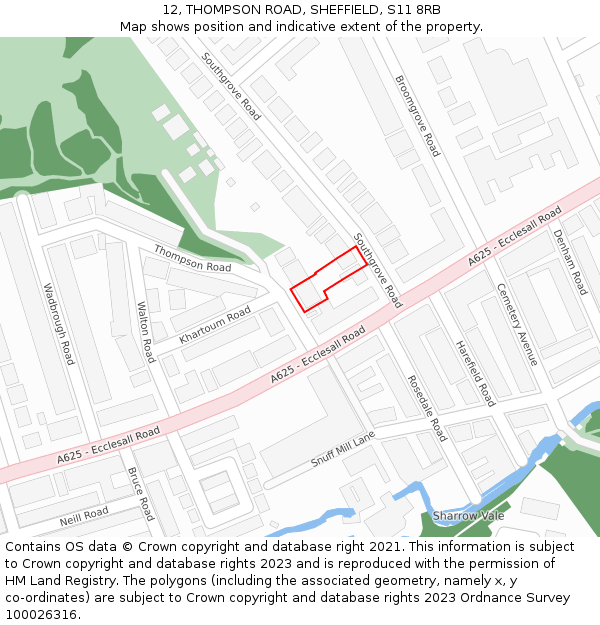 12, THOMPSON ROAD, SHEFFIELD, S11 8RB: Location map and indicative extent of plot