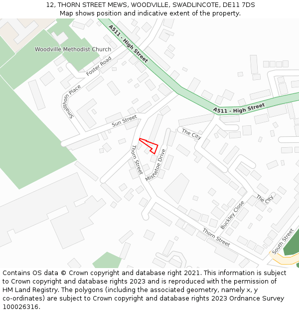 12, THORN STREET MEWS, WOODVILLE, SWADLINCOTE, DE11 7DS: Location map and indicative extent of plot
