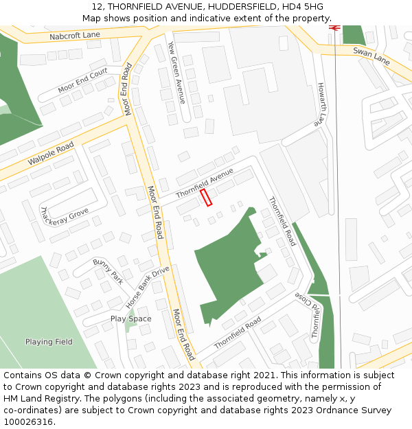 12, THORNFIELD AVENUE, HUDDERSFIELD, HD4 5HG: Location map and indicative extent of plot