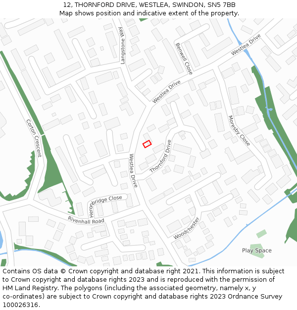12, THORNFORD DRIVE, WESTLEA, SWINDON, SN5 7BB: Location map and indicative extent of plot