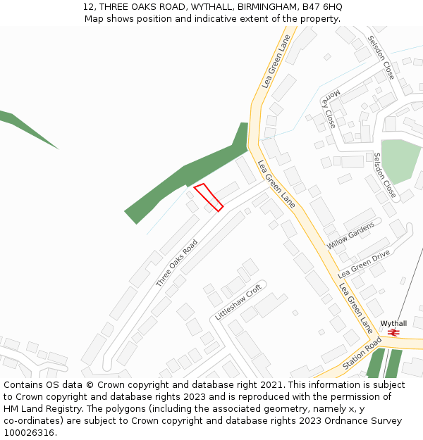 12, THREE OAKS ROAD, WYTHALL, BIRMINGHAM, B47 6HQ: Location map and indicative extent of plot