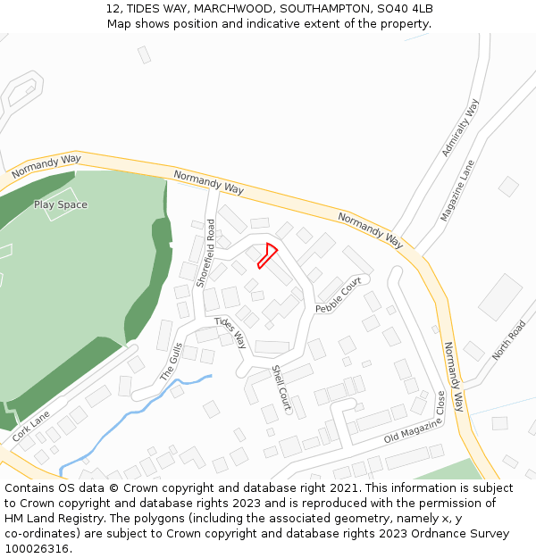 12, TIDES WAY, MARCHWOOD, SOUTHAMPTON, SO40 4LB: Location map and indicative extent of plot