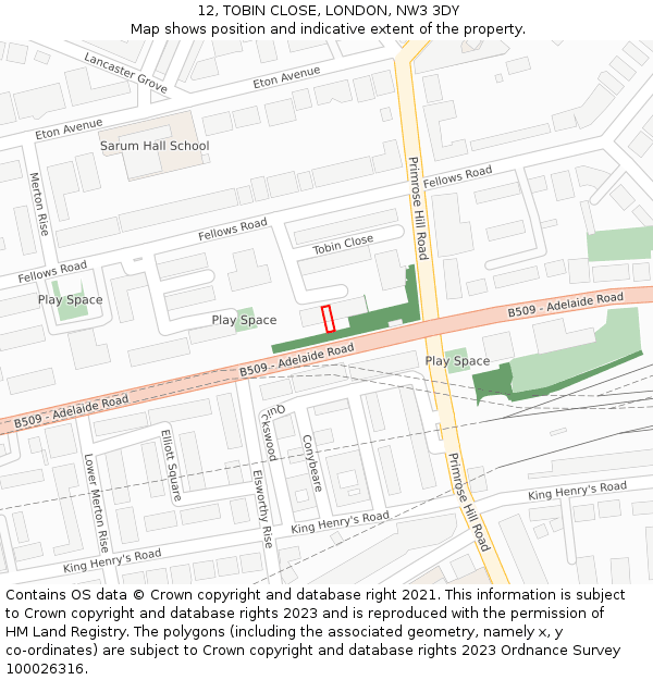 12, TOBIN CLOSE, LONDON, NW3 3DY: Location map and indicative extent of plot