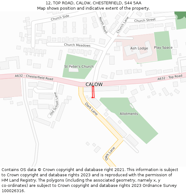 12, TOP ROAD, CALOW, CHESTERFIELD, S44 5AA: Location map and indicative extent of plot