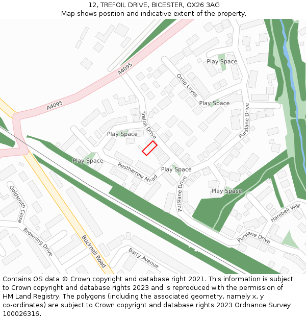 12, TREFOIL DRIVE, BICESTER, OX26 3AG: Location map and indicative extent of plot