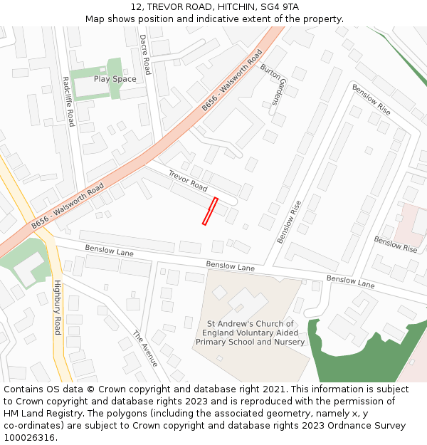 12, TREVOR ROAD, HITCHIN, SG4 9TA: Location map and indicative extent of plot