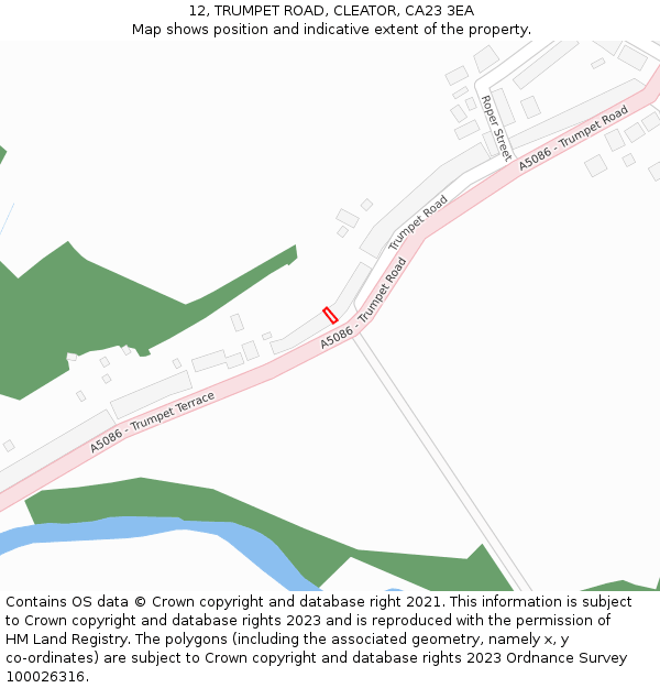 12, TRUMPET ROAD, CLEATOR, CA23 3EA: Location map and indicative extent of plot