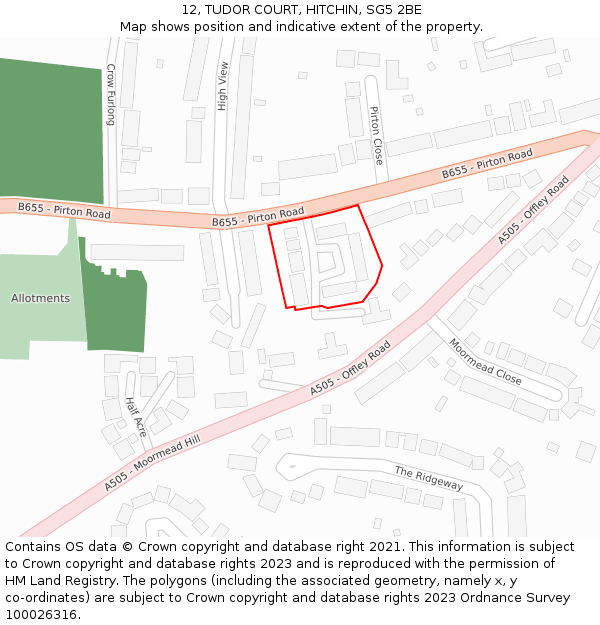 12, TUDOR COURT, HITCHIN, SG5 2BE: Location map and indicative extent of plot
