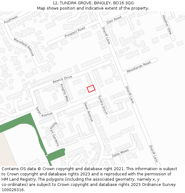 12, TUNDRA GROVE, BINGLEY, BD16 3QG: Location map and indicative extent of plot