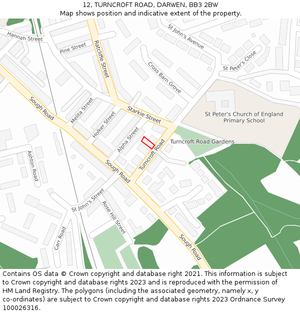 12, TURNCROFT ROAD, DARWEN, BB3 2BW: Location map and indicative extent of plot