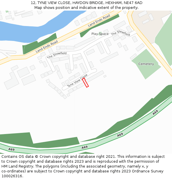 12, TYNE VIEW CLOSE, HAYDON BRIDGE, HEXHAM, NE47 6AD: Location map and indicative extent of plot