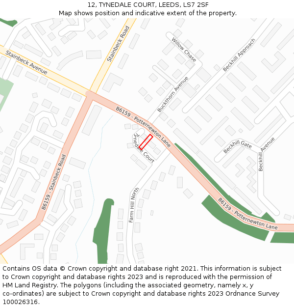 12, TYNEDALE COURT, LEEDS, LS7 2SF: Location map and indicative extent of plot
