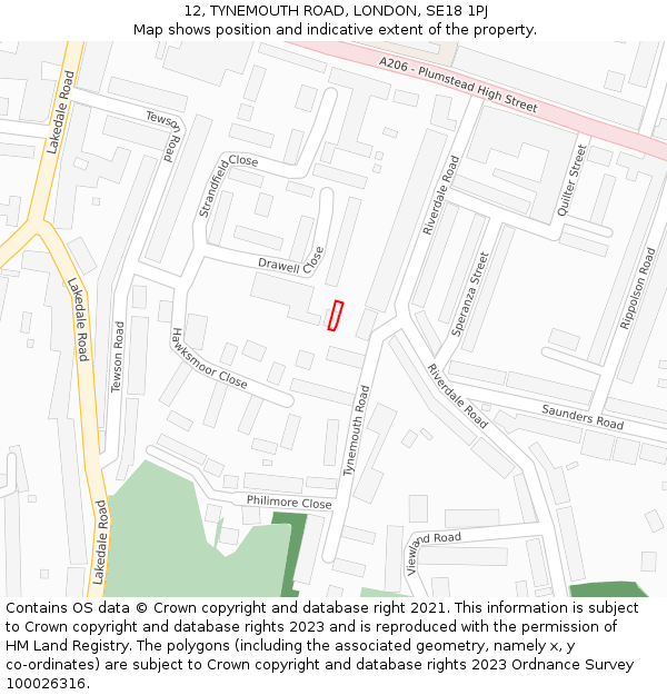 12, TYNEMOUTH ROAD, LONDON, SE18 1PJ: Location map and indicative extent of plot