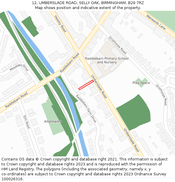 12, UMBERSLADE ROAD, SELLY OAK, BIRMINGHAM, B29 7RZ: Location map and indicative extent of plot