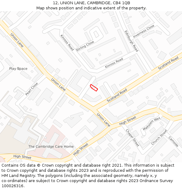 12, UNION LANE, CAMBRIDGE, CB4 1QB: Location map and indicative extent of plot