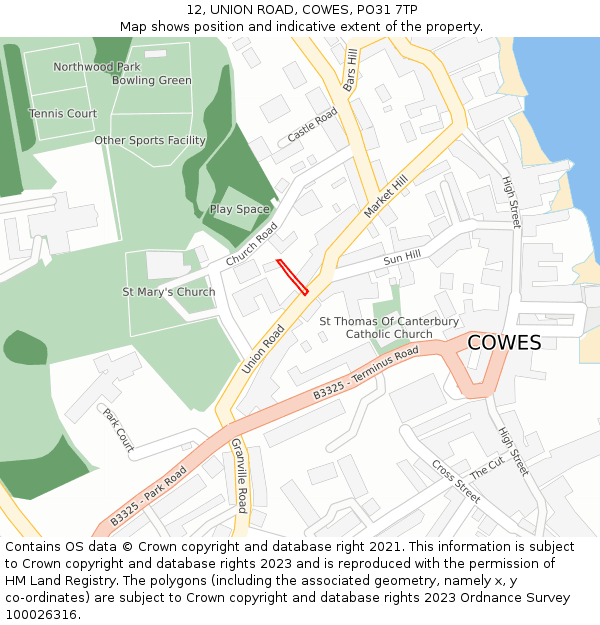 12, UNION ROAD, COWES, PO31 7TP: Location map and indicative extent of plot