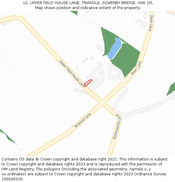 12, UPPER FIELD HOUSE LANE, TRIANGLE, SOWERBY BRIDGE, HX6 1PL: Location map and indicative extent of plot