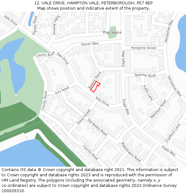12, VALE DRIVE, HAMPTON VALE, PETERBOROUGH, PE7 8EP: Location map and indicative extent of plot