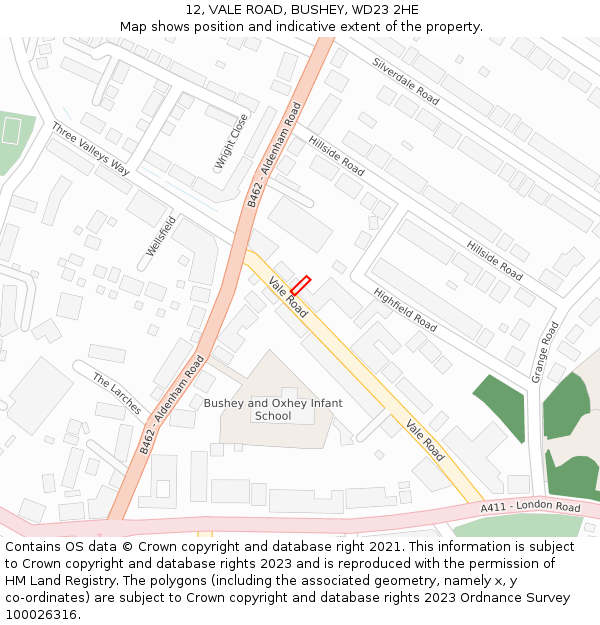 12, VALE ROAD, BUSHEY, WD23 2HE: Location map and indicative extent of plot