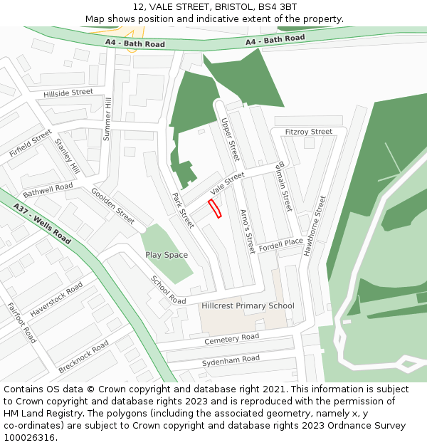 12, VALE STREET, BRISTOL, BS4 3BT: Location map and indicative extent of plot
