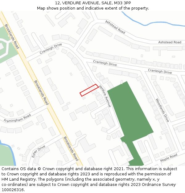 12, VERDURE AVENUE, SALE, M33 3PP: Location map and indicative extent of plot
