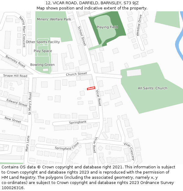 12, VICAR ROAD, DARFIELD, BARNSLEY, S73 9JZ: Location map and indicative extent of plot