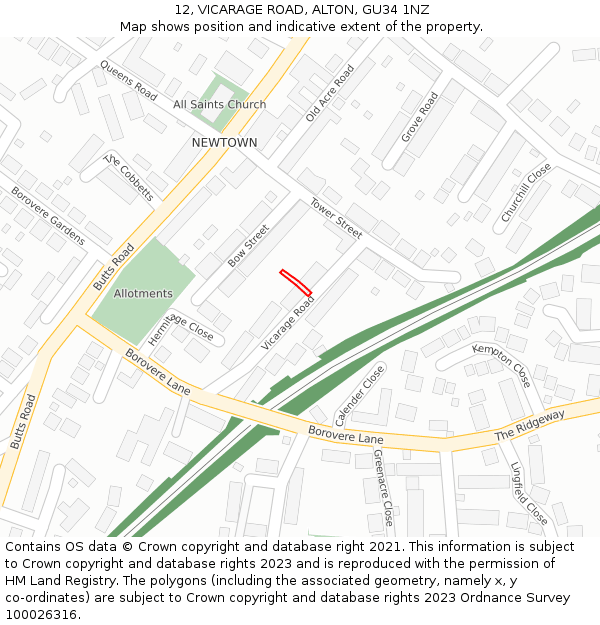 12, VICARAGE ROAD, ALTON, GU34 1NZ: Location map and indicative extent of plot