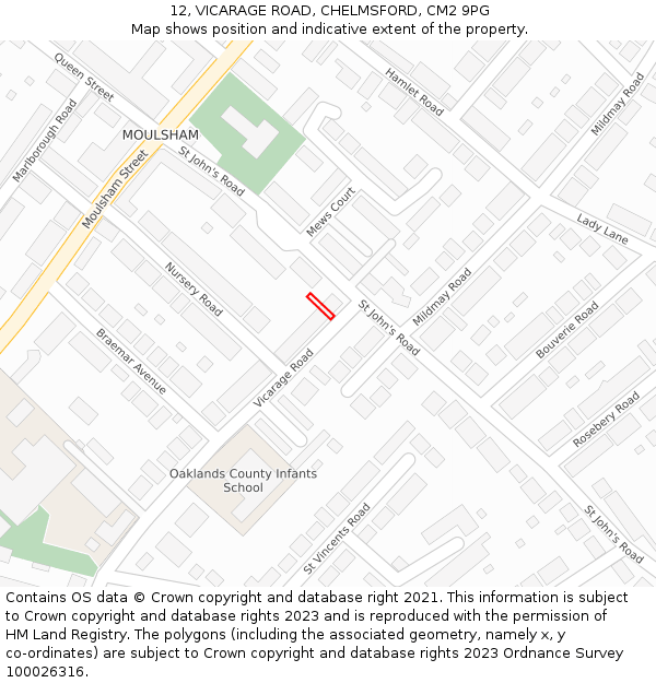 12, VICARAGE ROAD, CHELMSFORD, CM2 9PG: Location map and indicative extent of plot