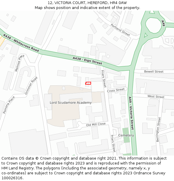 12, VICTORIA COURT, HEREFORD, HR4 0AW: Location map and indicative extent of plot
