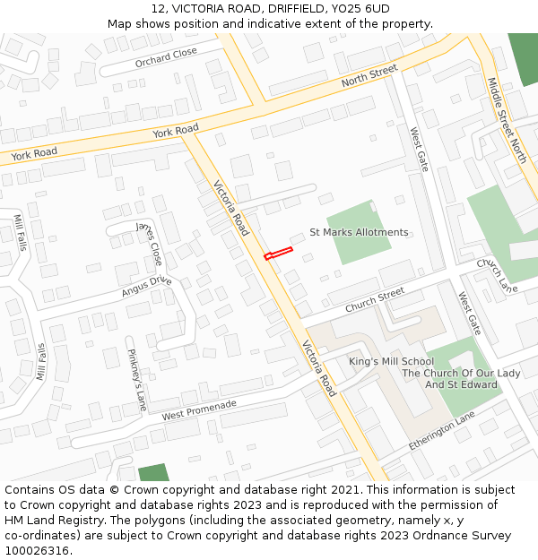 12, VICTORIA ROAD, DRIFFIELD, YO25 6UD: Location map and indicative extent of plot