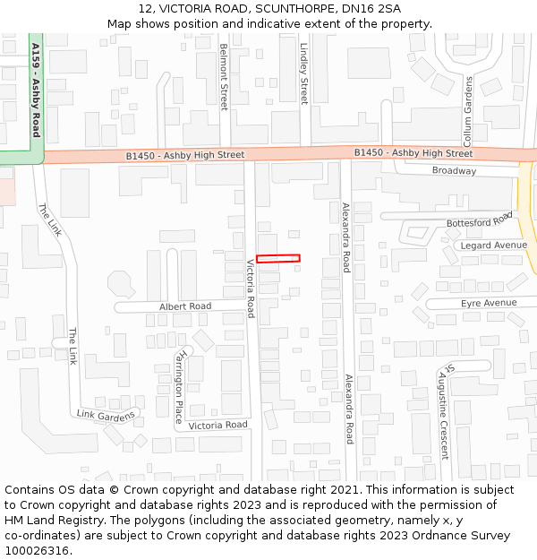 12, VICTORIA ROAD, SCUNTHORPE, DN16 2SA: Location map and indicative extent of plot