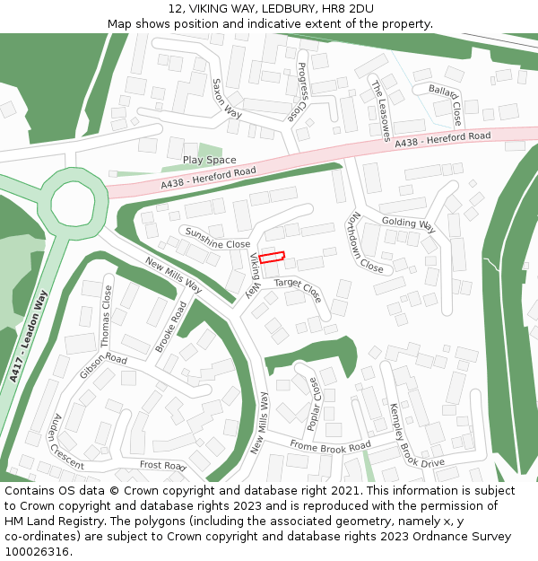 12, VIKING WAY, LEDBURY, HR8 2DU: Location map and indicative extent of plot