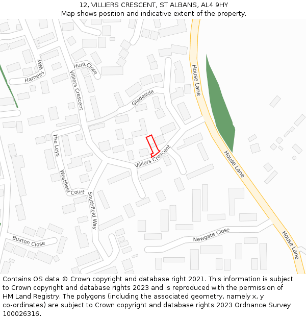 12, VILLIERS CRESCENT, ST ALBANS, AL4 9HY: Location map and indicative extent of plot