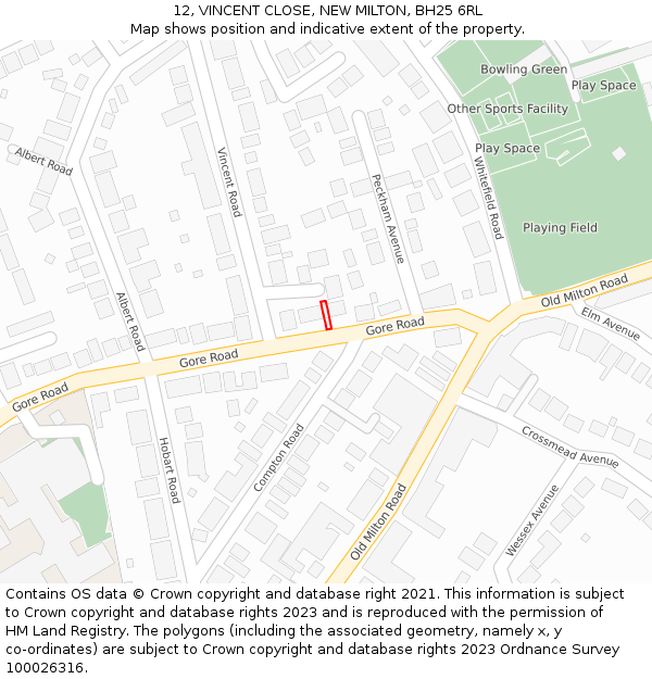 12, VINCENT CLOSE, NEW MILTON, BH25 6RL: Location map and indicative extent of plot